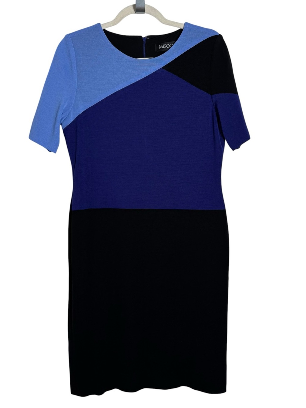 Misook Colorblock Knit Sheath Dress Size M Blue Black Career Work Office